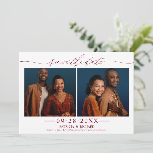 Chic Script Wedding Save the Date 2 Photo Collage Kaart (Staand voorkant)