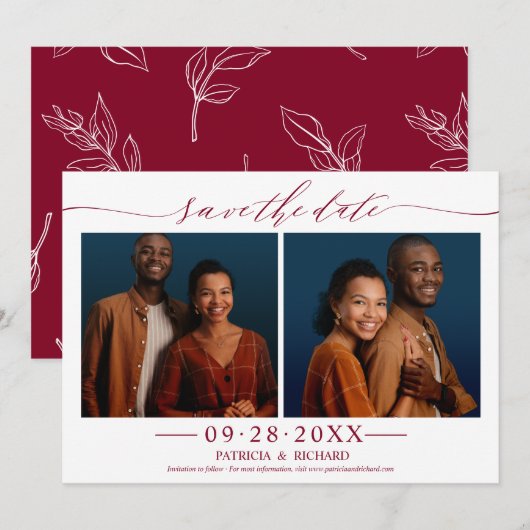 Chic Script Wedding Save the Date 2 Photo Collage Kaart (Voorkant / Achterkant)