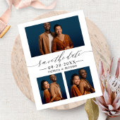 Chic Script Wedding Save the Date 3 Photo Collage Briefkaart
