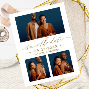 Chic Script Wedding Save the Date 3 Photo Collage Briefkaart