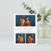 Chic Script Wedding Save the Date 3 Photo Collage Briefkaart (Staand voorkant)