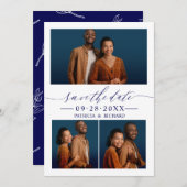 Chic Script Wedding Save the Date 3 Photo Collage Kaart (Voorkant / Achterkant)