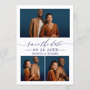 Chic Script Wedding Save the Date 3 Photo Collage Kaart