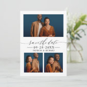 Chic Script Wedding Save the Date 3 Photo Collage Kaart (Staand voorkant)