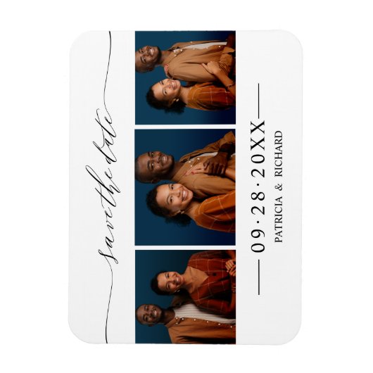 Chic Script Wedding Save the Date 3 Photo Collage Magneet (Verticaal)