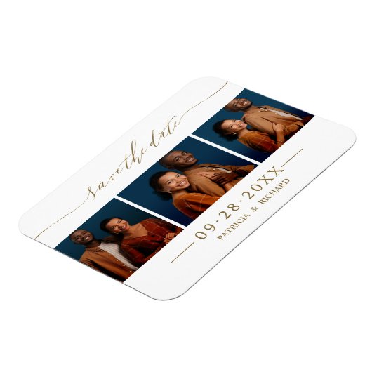 Chic Script Wedding Save the Date 3 Photo Collage Magneet (Linkerzijde)