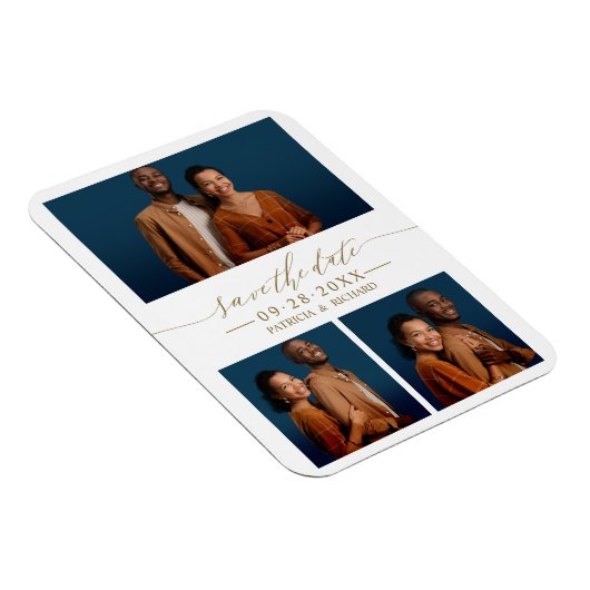 Chic Script Wedding Save the Date 3 Photo Collage Magneet (Rechterzijde)