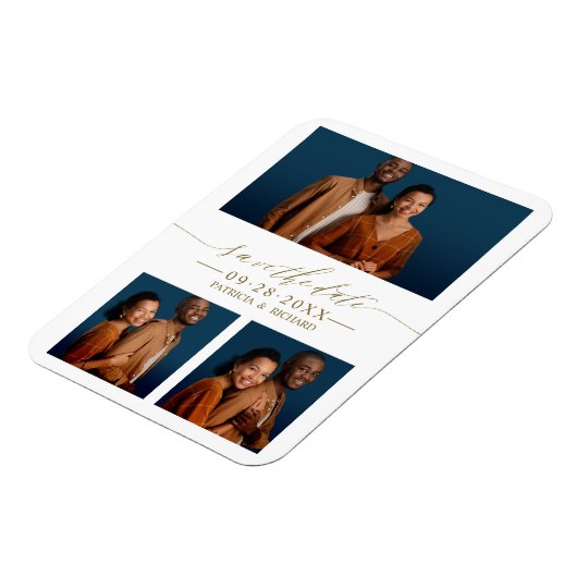 Chic Script Wedding Save the Date 3 Photo Collage Magneet (Linkerzijde)