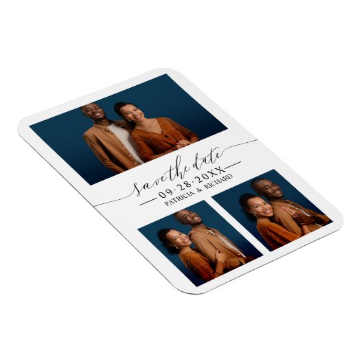Chic Script Wedding Save the Date 3 Photo Collage Magneet (Rechterzijde)