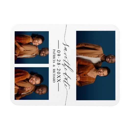 Chic Script Wedding Save the Date 3 Photo Collage Magneet (Horizontaal)