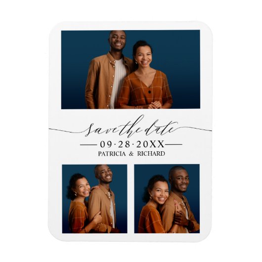Chic Script Wedding Save the Date 3 Photo Collage Magneet (Verticaal)