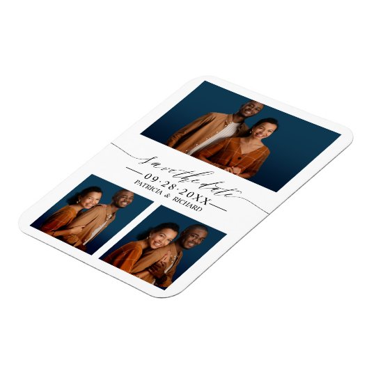 Chic Script Wedding Save the Date 3 Photo Collage Magneet (Linkerzijde)