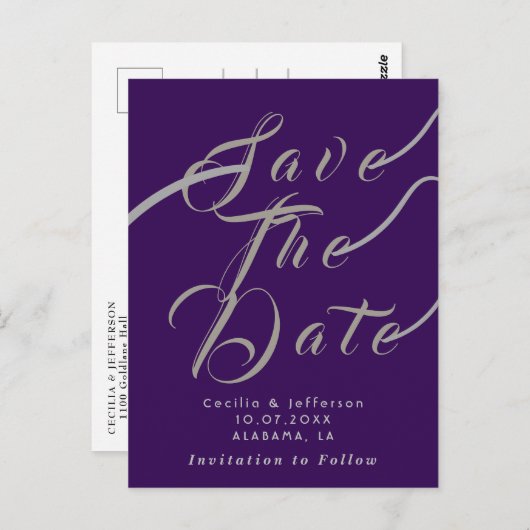 Chic Script Wedding Save the Date Notice Briefkaart (Voorkant / Achterkant)