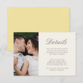 Chic Script Yellow Wedding Details Foto Informatiekaartje (Voorkant / Achterkant)