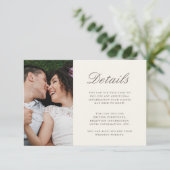 Chic Script Yellow Wedding Details Foto Informatiekaartje (Staand voorkant)