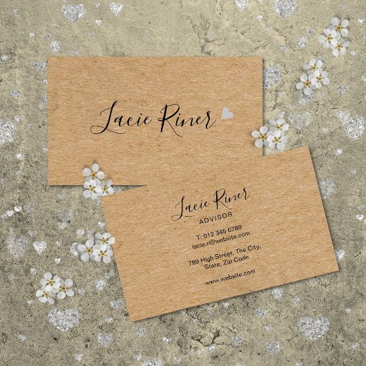 Chic Script Zilver Love Hart Rustieke Kraft Visitekaartje
