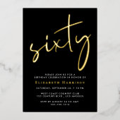 Chic Script Zwart 60ste Verjaardagsfeest Goud Folie Uitnodiging (Voorkant)
