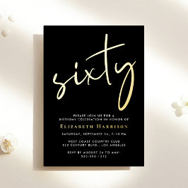 Chic Script Zwart 60ste Verjaardagsfeest Goud Folie Uitnodiging