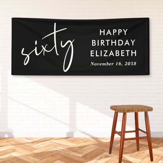 Chic Script Zwart 60ste Verjaardagsfeest Spandoek