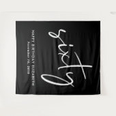 Chic Script Zwart 60ste Verjaardagsfeest Wandkleed (Voorkant (horizontaal))
