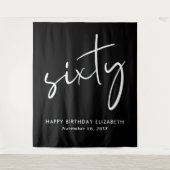 Chic Script Zwart 60ste Verjaardagsfeest Wandkleed (Voorkant)