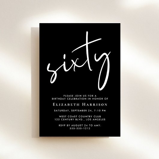 Chic Script Zwart 60ste Verjaardagsfeestje Kaart