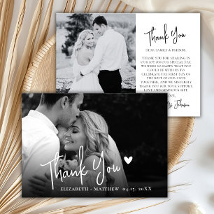 Chic Script Zwart en Wit 2 Foto Huwelijk Bedankkaart