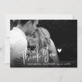 Chic Script Zwart en Wit 2 Foto Huwelijk Bedankkaart (Voorkant)