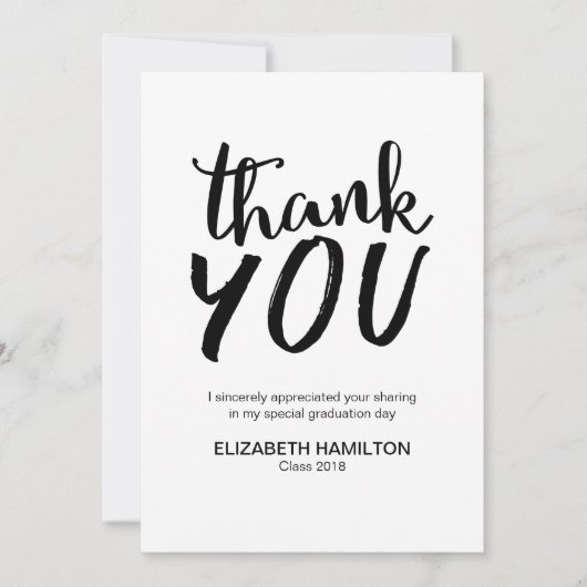 Chic Script Zwart en Wit Afstudeer Bedankt (Voorkant)