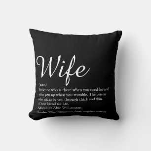 Chic Script Zwart en Wit Vrouw Definitie Kussen
