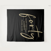 Chic Script Zwart Goud 40ste Verjaardagsfeest Wandkleed (Voorkant (horizontaal))