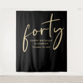 Chic Script Zwart Goud 40ste Verjaardagsfeest Wandkleed (Voorkant)