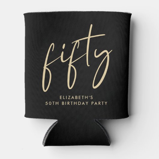 Chic Script Zwart Goud 50ste Verjaardagsfeest Blikjeskoeler (Voorkant)