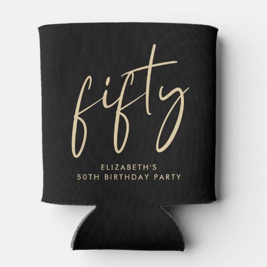 Chic Script Zwart Goud 50ste Verjaardagsfeest Blikjeskoeler (Achterkant)
