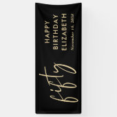 Chic Script Zwart Goud 50ste Verjaardagsfeest Spandoek (Verticaal)
