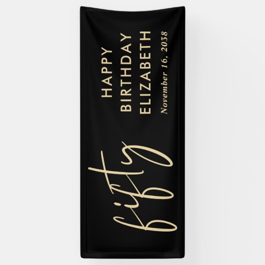 Chic Script Zwart Goud 50ste Verjaardagsfeest Spandoek (Verticaal)