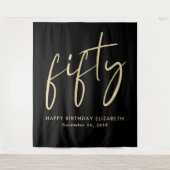 Chic Script Zwart Goud 50ste Verjaardagsfeest Wandkleed (Voorkant)