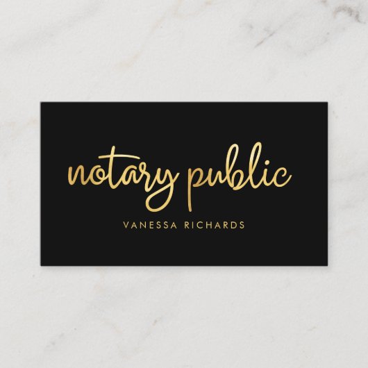 Chic Script Zwart & Goud Notaris Naam Modern QR Visitekaartje (Voorkant)