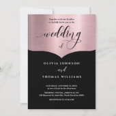 Chic Script Zwart Metallic Roos Gold Wedding Kaart (Voorkant)