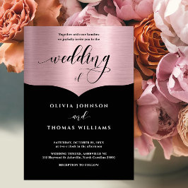 Chic Script Zwart Metallic Roos Gold Wedding Kaart