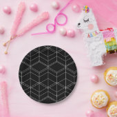 Chic Script Zwart & Wit Geometrisch Patroon Papieren Bordje (Feest)