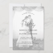 Chic Script Zwart-wit Overlay Foto Wedding Kaart (Voorkant)