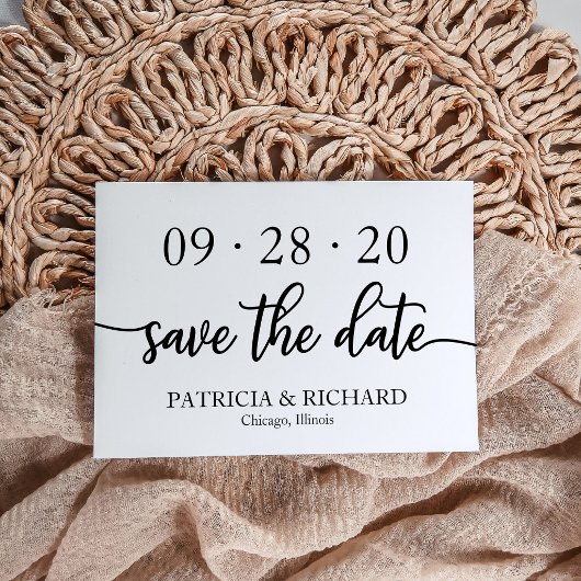 Chic Script Zwart Wit Trouwkaart Save The Date Kaart