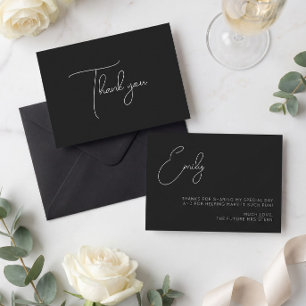 Chic Script Zwarte Bruiloft Thank You Kaart