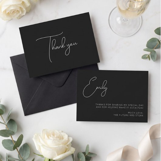 Chic Script Zwarte Bruiloft Thank You Kaart