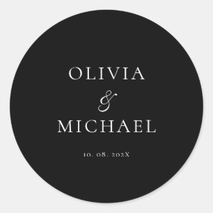 Chic Script Zwarte Minimalistische Trouwdag Ronde Sticker