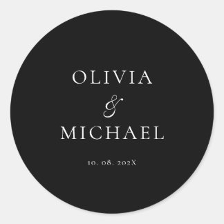 Chic Script Zwarte Minimalistische Trouwdag Ronde Sticker
