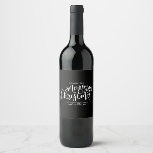 Chic Script Zwarte Prettig Kerst Wijnlabel Wijn Etiket (Voorkant)