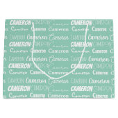 Chic Seafoam Green Custom Name Collage Birthday Groot Cadeauzakje (Voorkant)