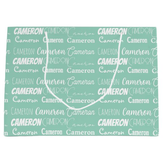 Chic Seafoam Green Custom Name Collage Birthday Groot Cadeauzakje (Voorkant)